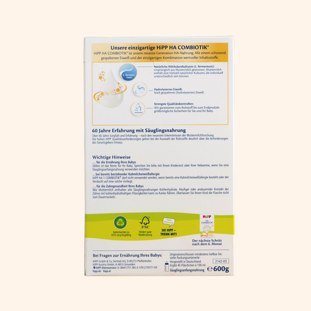 HiPP Hypoallergenic Formula Stage 1 German (600g)