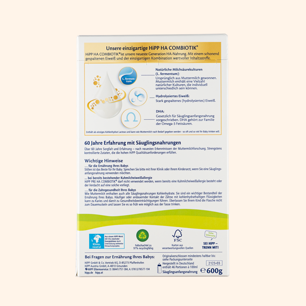 HiPP Hypoallergenic Formula Stage PRE German (600g)